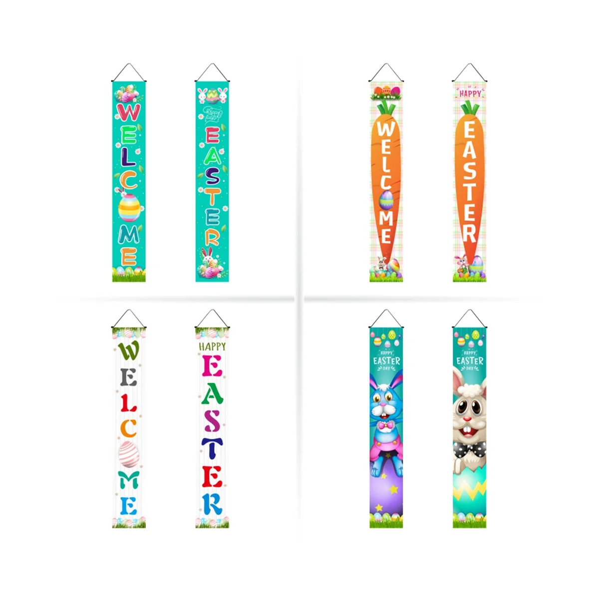 

4Pair Easter Day Decoration Porch Sign, Happy Easter Hanging Banners, Easter Eggs Door Hangers