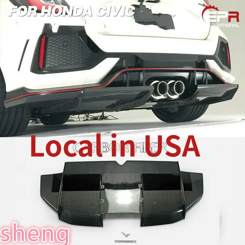 

For Honda 17-19 Civic FK8 Carbon+FRP Unpainted Rear Diffuser Under Lip Bodykits