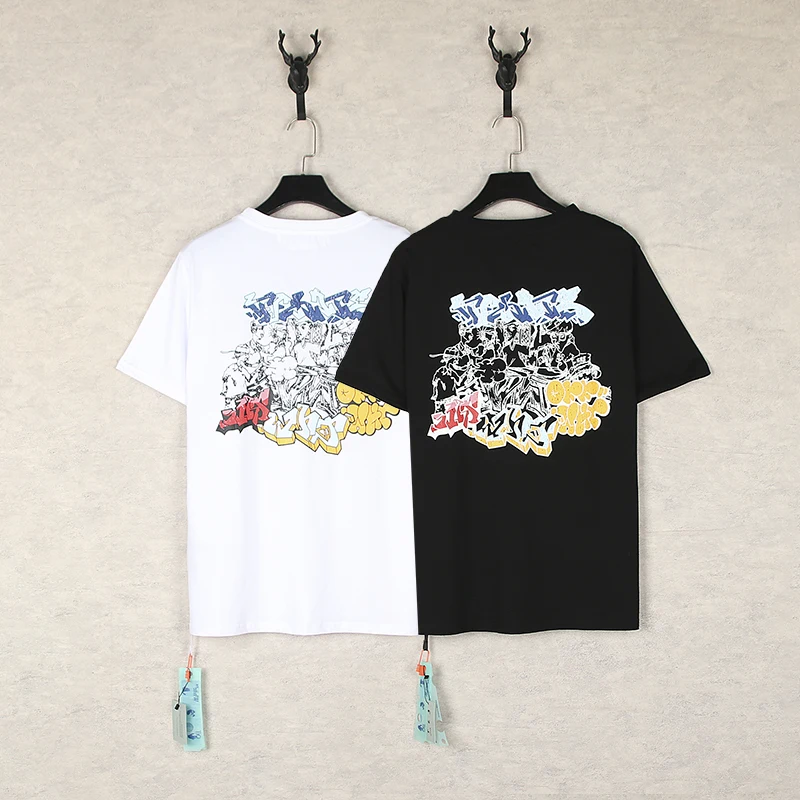 

Summer new European and American hip-hop cartoon graffiti printing trend loose cotton T-shirt men and women couple half sleeves