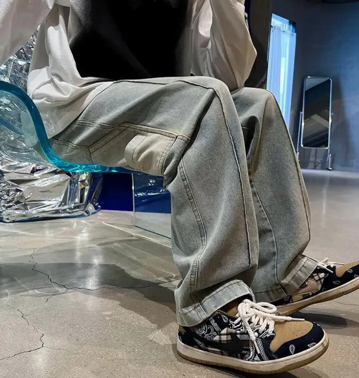 European And American High Street Pants Men's Retro Jeans Straight Loose Trousers Harajuku Jeans