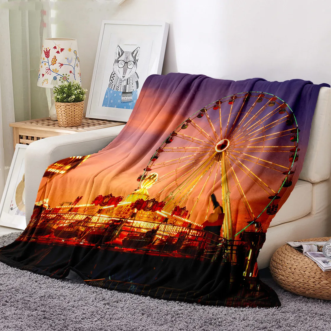 

Gifts Sofa Bed Decor Blanket King Size Romantic Ferris Wheel Pattern Flannel Throw Blanket Soft Warm for Travel Camping Picnic