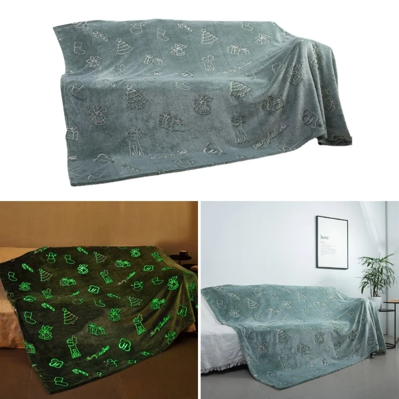 

Christmas Green Glow Blanket Soft and Comfortable Sofa Blanket Supplies Household for Library Rest Room Couch Chair