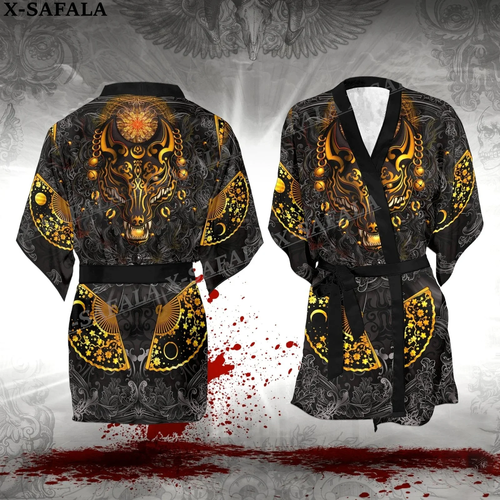 

Кимоно Kitsune в стиле японской мифологии с 3D рисунком, для мужчин и женщин, Харадзюку, рубашка, индийская Альтернативная накидка, Пляжный наряд-2