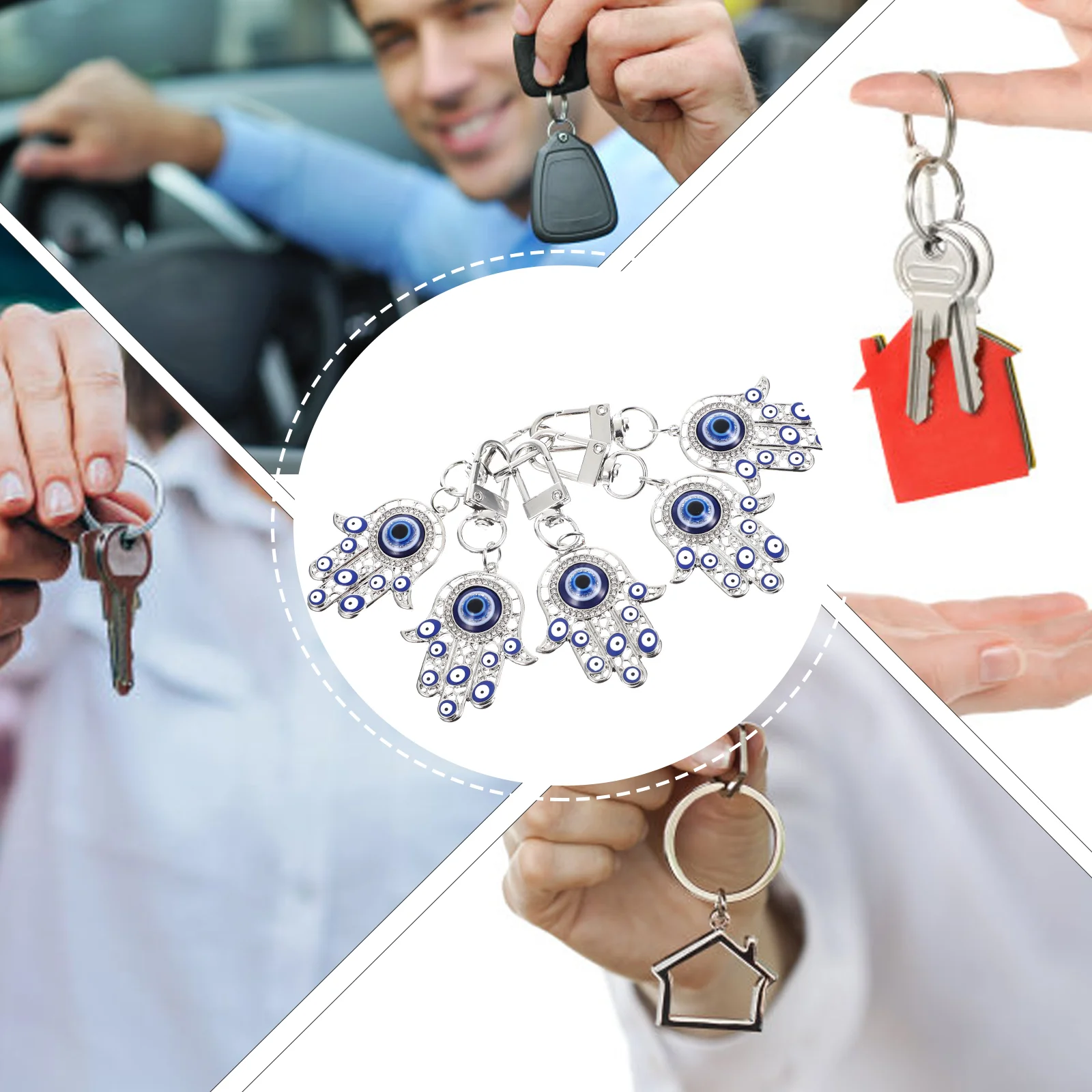 

5 Pcs Hand Keychain Wallet Bag Hanging Chic Keyring Backpack Decorative Holder Keys Alloy Charm Miss Evil Eye Pendant
