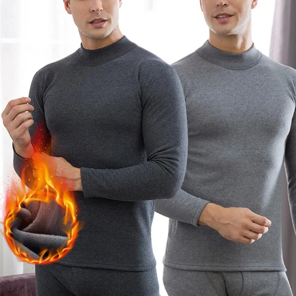 

2Pcs/Set Turtleneck Men Thermal Underwear Set Wool Fleece Lining Long Johns Autumn Winter Bottoming Top Men Thermal Pants