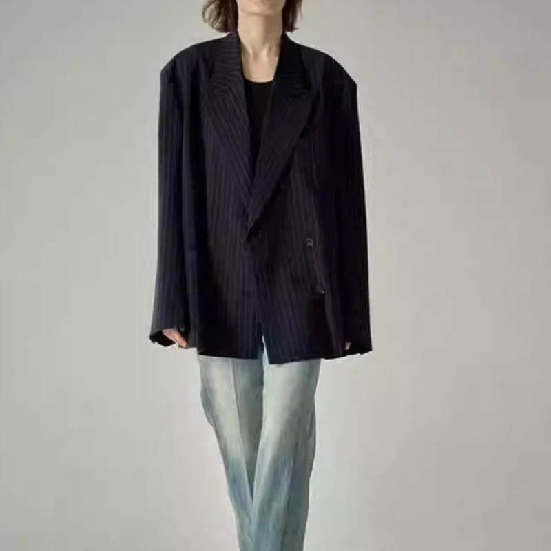

Женские повседневные блейзеры в полоску темно-синего цвета, весна-лето 2023