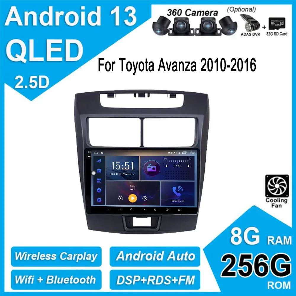 

9 дюймов Android 13 для Toyota Avanza 2010-2016 Автомобильный GPS радио 4G WIFI видеоплеер Carplay мультимедийный стерео экран авто