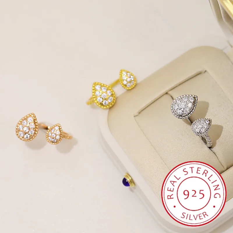 

Classic 925 Sterling Silver Inlaid Zircon Water Drop Shape Ring for Women's Charm Fashion Brand Advanced Design Jewelry