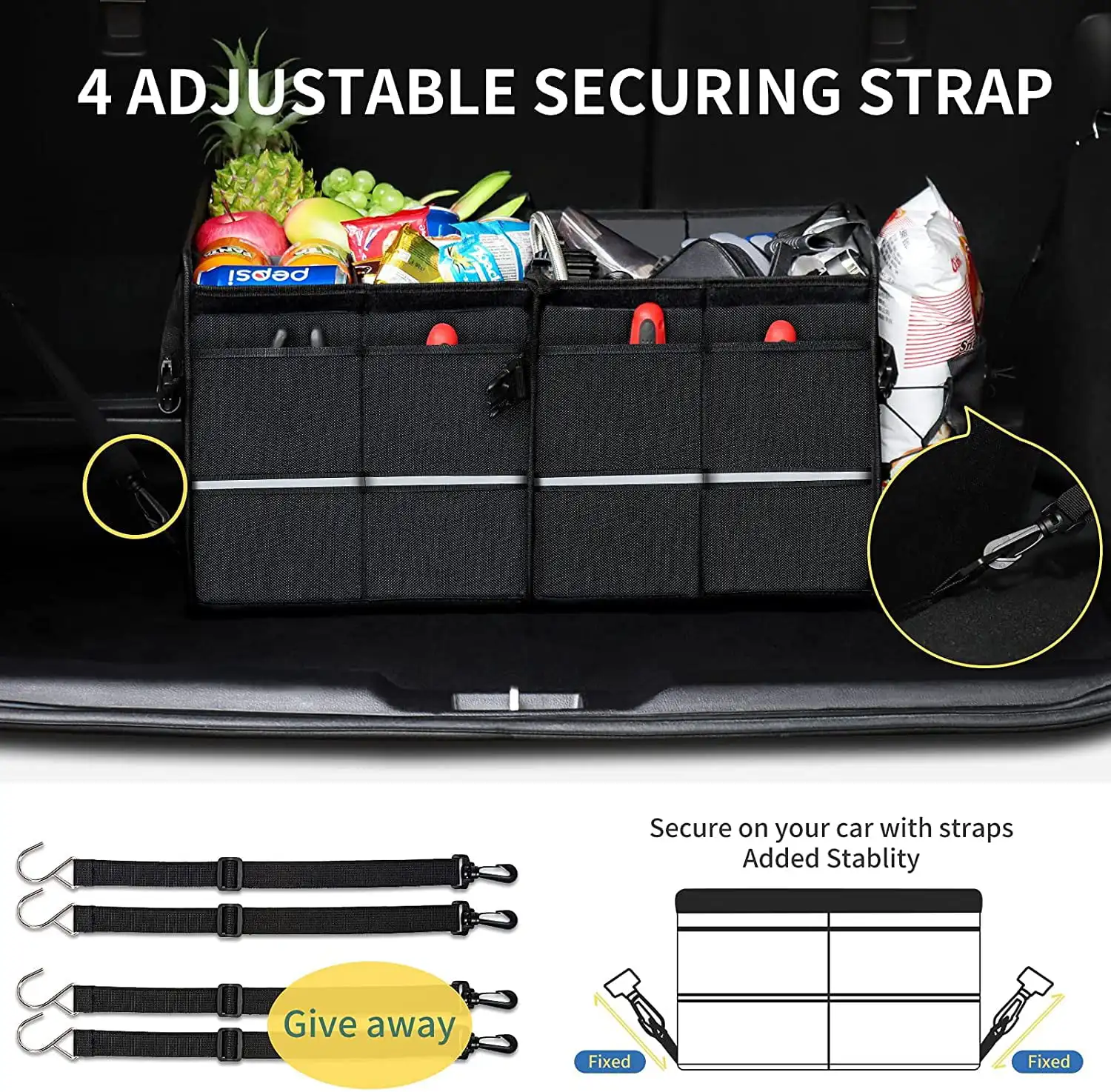

Car Trunk Organizer, Folding Cargo Storage, Multi-Compartment Auto Products, SUV 2/3 Section Collapsible Storage Box, 74L, Black