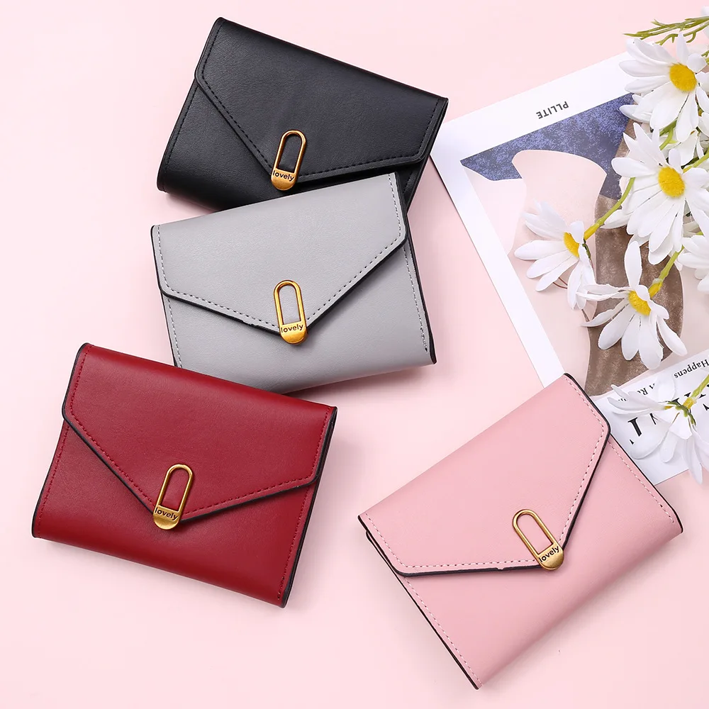 

Women Small Wallets Fashion Ladies Leather Tri-fold Red Short Wallet Brand Soft Purse Card Holder Coin Pocket Hasp Clutch Bag