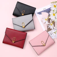 women small wallets fashion ladies leather tri fold red short wallet brand soft purse card holder coin pocket hasp clutch bag