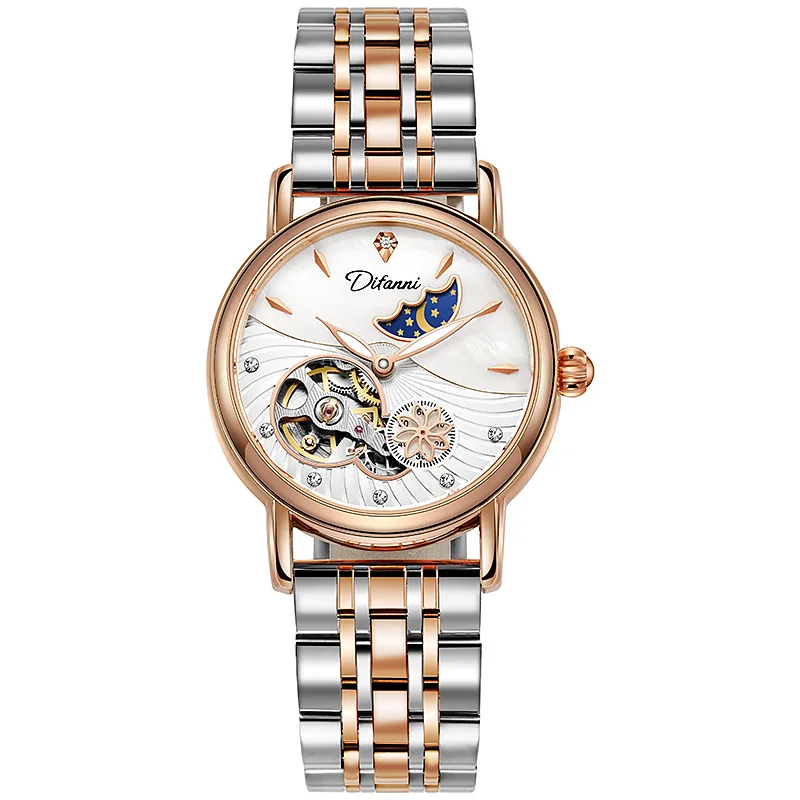 Fashion Luxury Tourbillon Sun Moon Star Lovers Mechanical Watch Men Women Party Business Wrist Watch