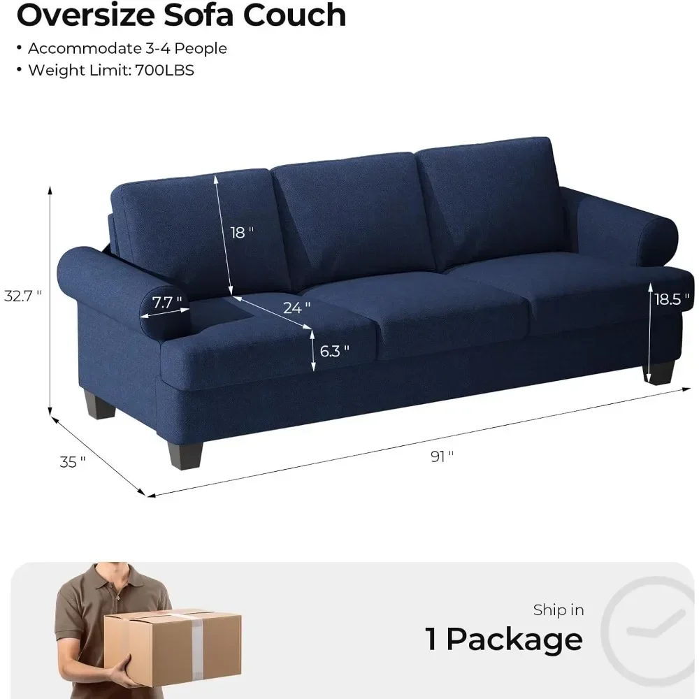 91-дюймовый диван с очень глубокими сиденьями большого размера 3-местный