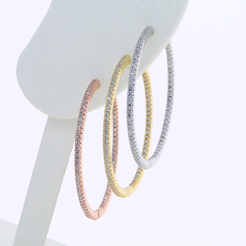 50mm Big Size Huggie Hoop Earrings with 3 Colors 5A Cubic Zi