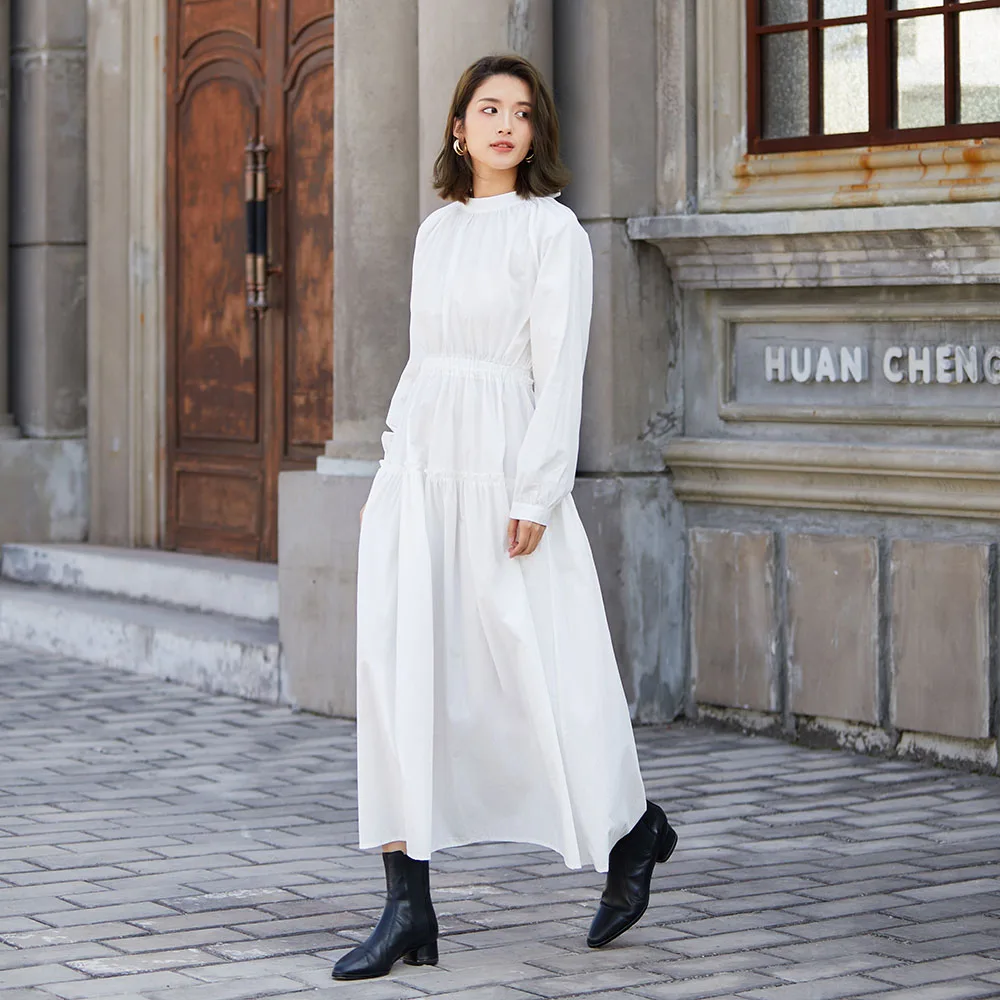 

Цельнокроеное женское платье до середины икры, лоскутный пуловер с рукавом три четверти и круглым вырезом, корейская мода, белые Весенние д...