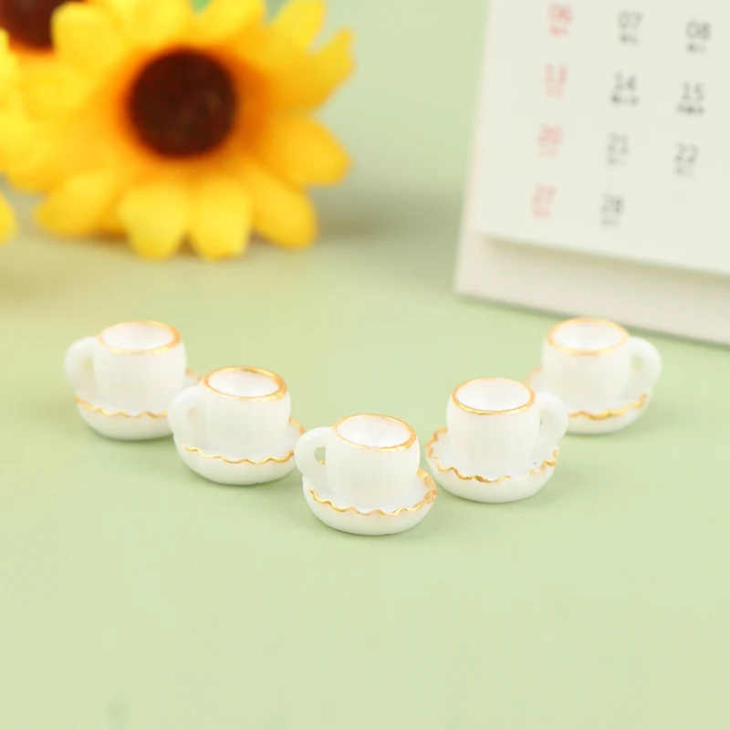 

Doll House Miniature ceramic Tea Cup Saucer Coffee Cup Set Pretend Play Food Kitchenware Mini Model Furniture Kitchen Toy