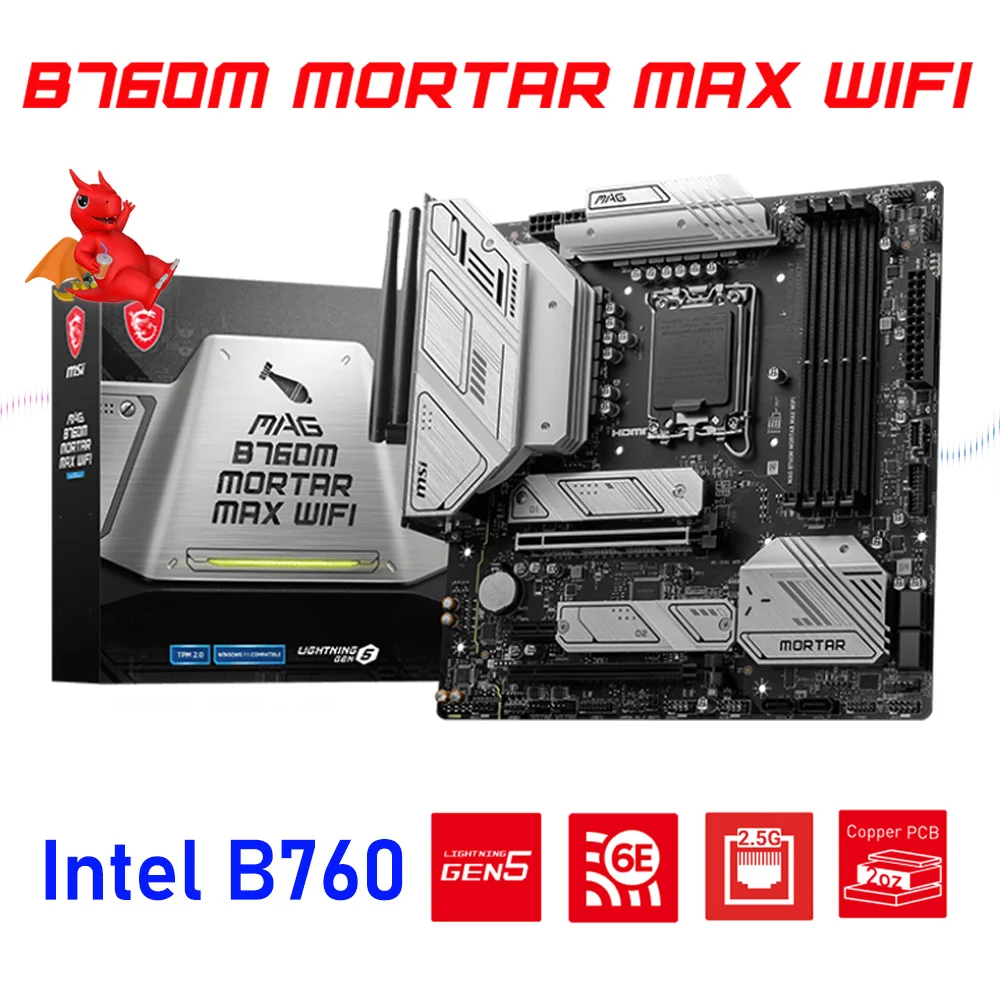 

LGA 1700 Mainboard DDR5 MSI MAG B760M MORTAR MAX WIFI DDR5 Motherboard PCI-E 5.0 Support Intel 12th 13th Gen i3 i5 i7 i9 CPU