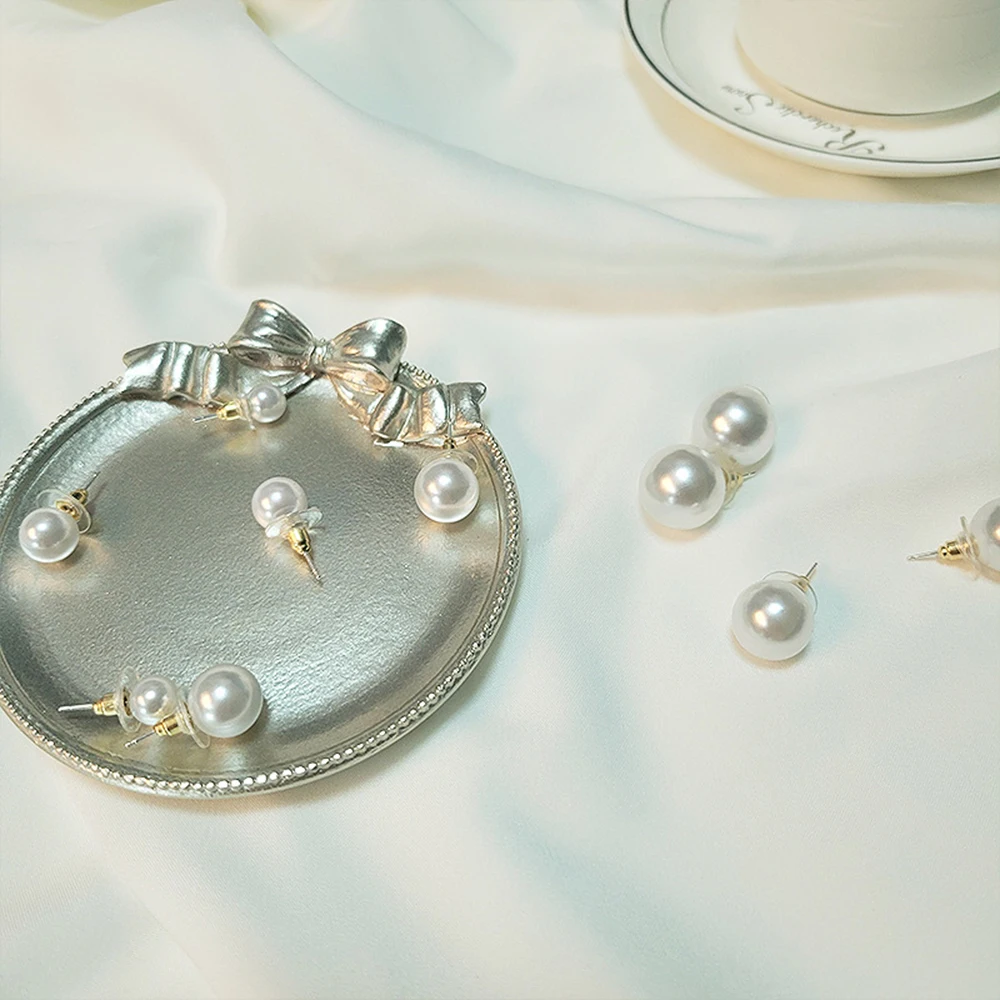 

Fashion Simple White Pearl Stud Earrings For Girls Ear Size 8/10/12/14/16mm Elegant Sweet Women Gifts 1Pair Piercing Jewelry