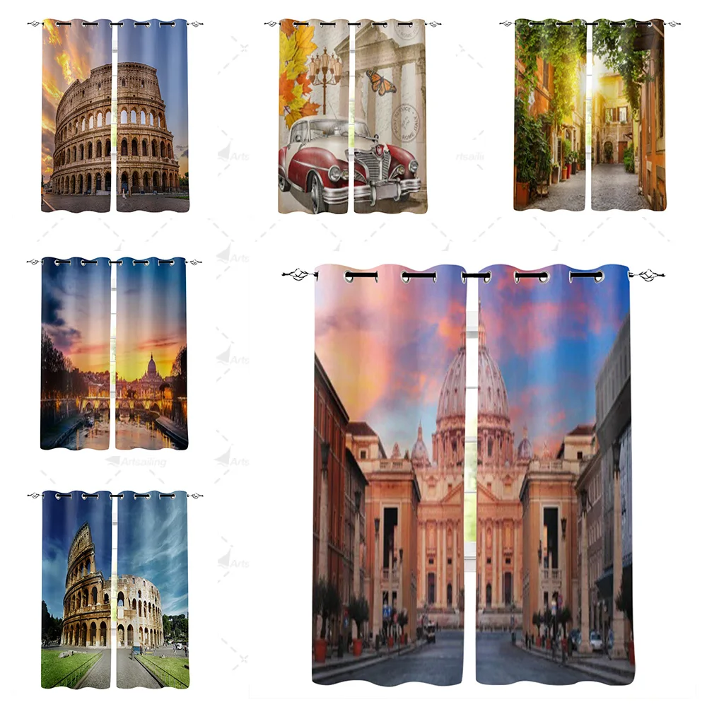 Roman Architecture Perforated Curtains For Living Room Bedroom Kitchen Modern Window Treatment Drapes Home Hotel Decoration