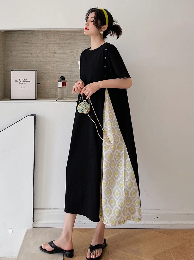 

New 2022 fashion Casual patchwrok Loose Dress ladies Short sleeve comfortable summer dress