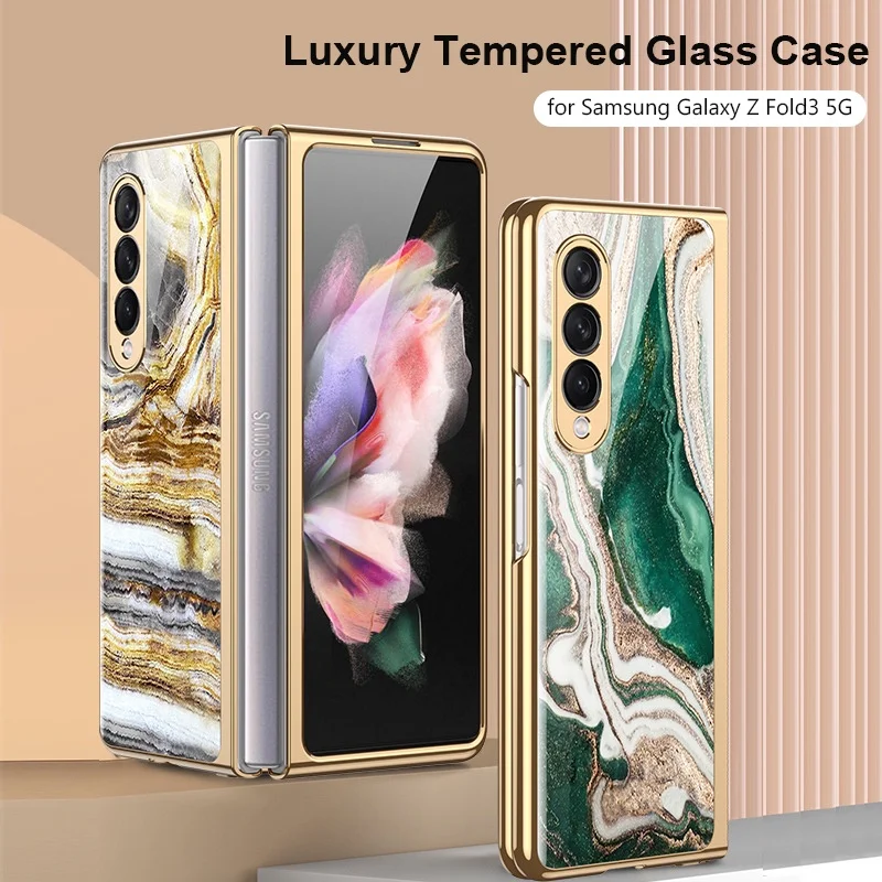

Мраморный чехол из закаленного стекла с металлическим покрытием для Samsung Galaxy Z Fold3 5G для Galaxy Z Fold 3 Cover