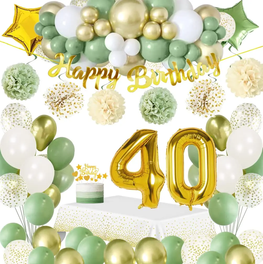 

40th Birthday Decorations for Women Men 40th Birthday Balloon Garland Kit Avocado Green Blue Silver Black Gold Decorations