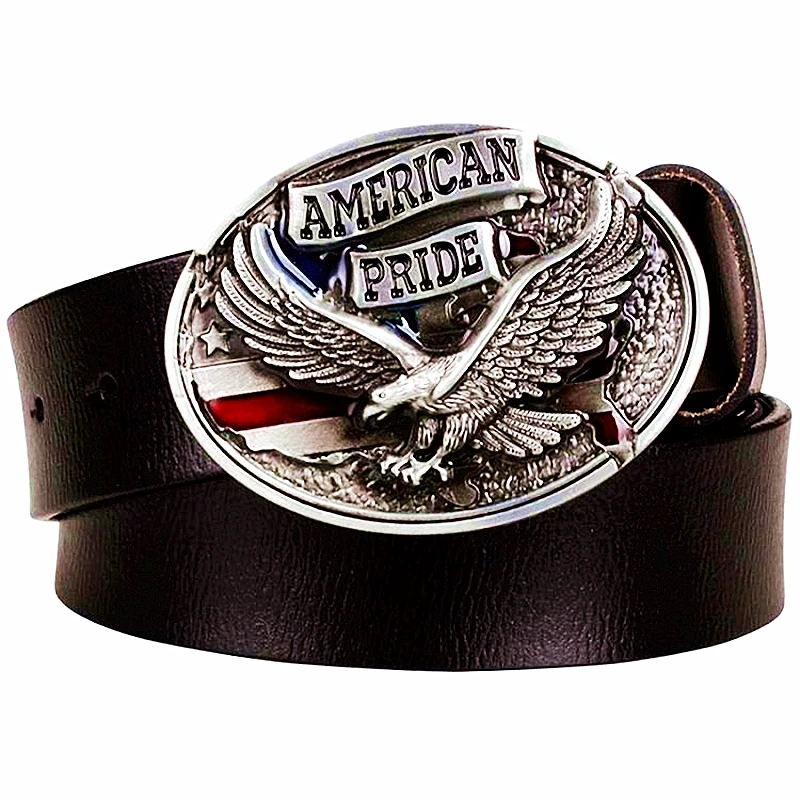 American Flag Sea Eagle Buckle Genuine Leather Belt Fashion Men Women Jeans Waistband Casual Gift