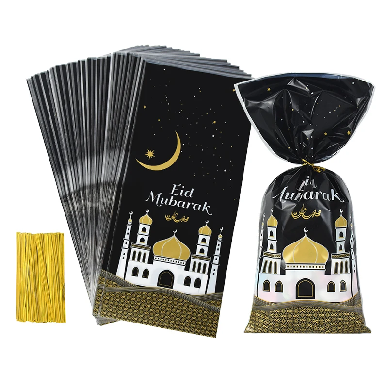 

50/25Pcs Eid Mubarak Candy Cookie Plastic OPP Bags Bag Ramadan Kareem Gift Packaging Bags 2023 Islamic Muslim Party Decoration