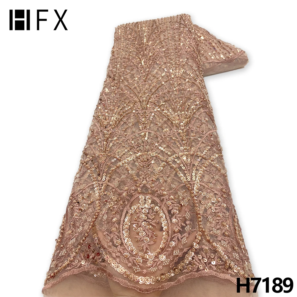 

HFX 2022 модная Высококачественная кружевная Роскошная Тюлевая кружевная ткань ручной работы с блестками из бисера во французском стиле для женщин материал для свадебной вечеринки H7189