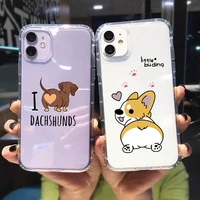 cartoon dog corgi clear phone case for iphone 13 12 mini 7 11 pro x xs max xr se20 6 8 plus animal soft tpu silicone cover coque