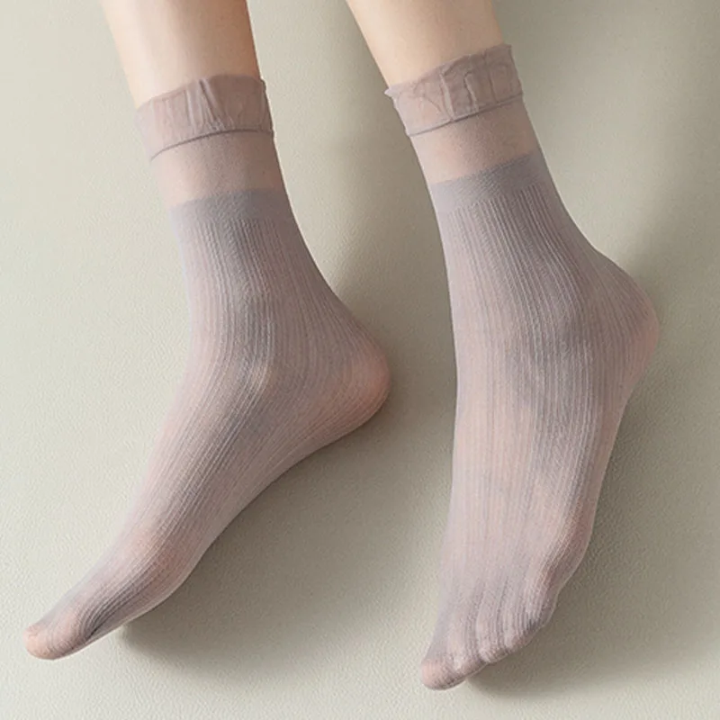 5Pairs Women Socks Velvet Silk Soft Transparent Ultrathin Breathable Short Sock Lace Elastic High Quality Comfortable Female Sox