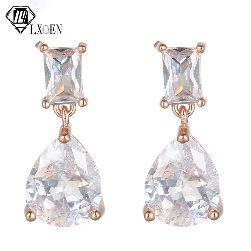 

LXOEN Elegant Square Zircon Dangle Earrings Water Drop Shape Silver Color Drop Earings Fashion Wedding Jewelry for Women