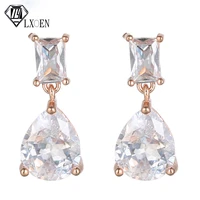 lxoen elegant square zircon dangle earrings water drop shape silver color drop earings fashion wedding jewelry for women