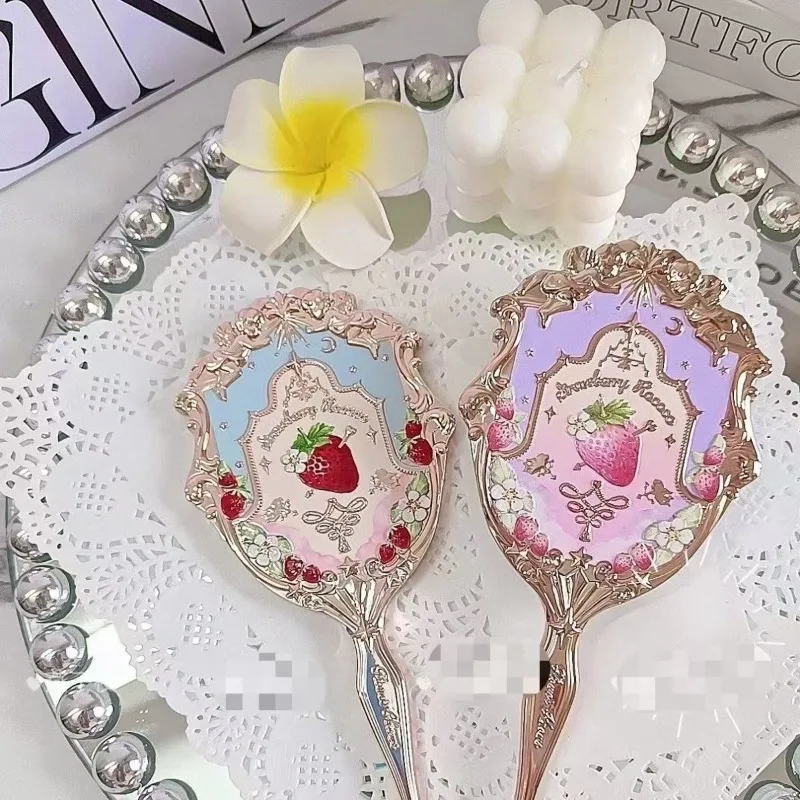 Портативное зеркало для макияжа серии Rococo с изображением клубники розового