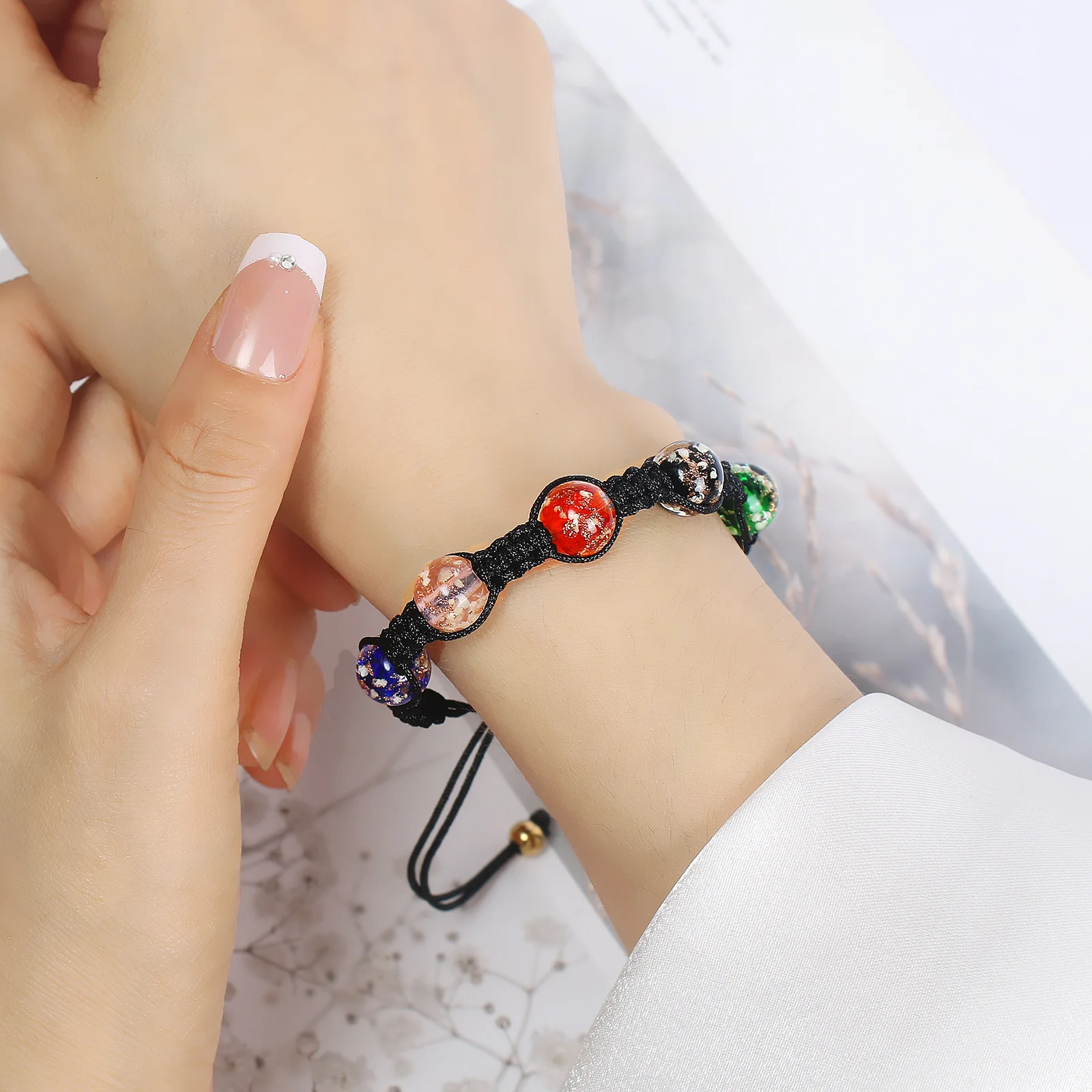 

New Six Color Glass Glow Beads Handwoven Adjustable Bracelet for Men Women Yoga Healing Luminous Beads Bracelet Jewelry Gifts