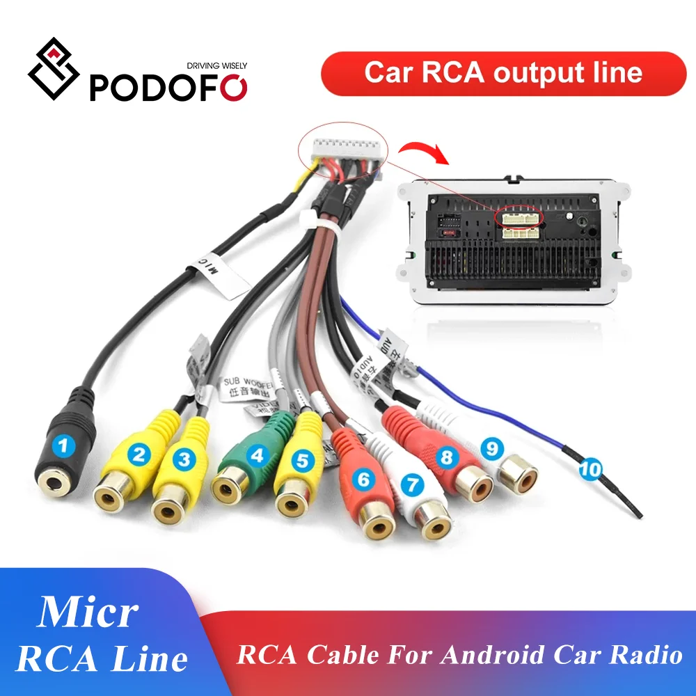 

Podofo Car Stereo Receiver Radio RCA Output Wire Aux-in Adapter Cable Car Line Out Adapter Subwoofer Microphone Adapter Cable