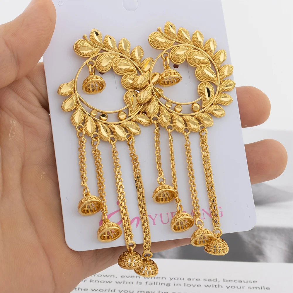 

Dubai Earrings with Tassels Woman Nigerian African Gold Plated Long Earring Daily Wear Party Gift Ethiopian Jewelry Accessories