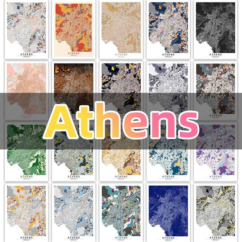 

Greece Athens Colour Map Painting Canvas Painting Wall Art Pictures Home Decor Canvas Painting Can be custom