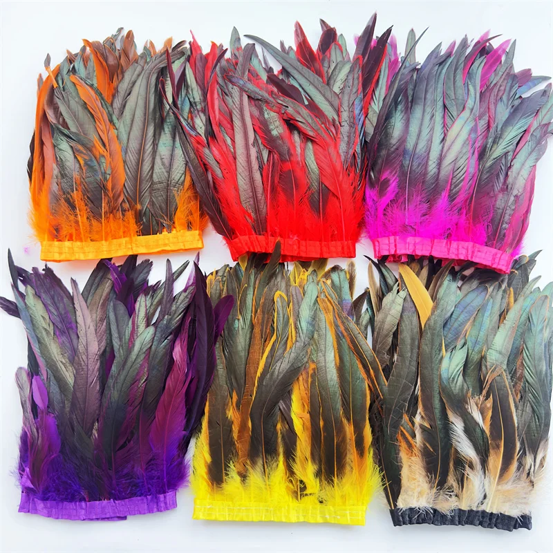 

10meter Colorful Rooster Tail Feather Trims for Needlework and DIY Chicken Feathers Fringes for Clothes Carnival Accessories