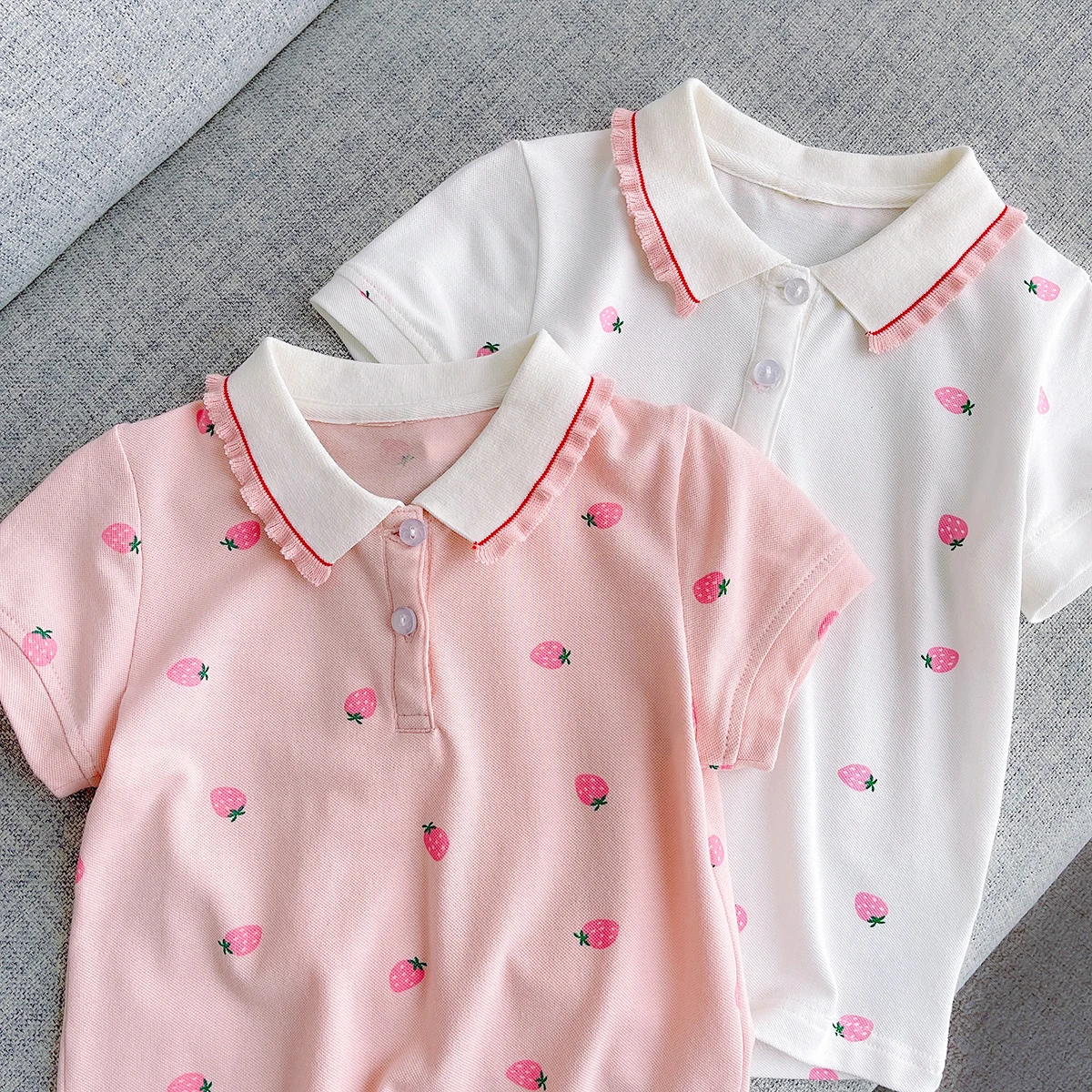 

Summer Girls T-Shirts Kid's Short Sleeve Girls Tops Cute Turn-down Collar Print Girls T Shirt