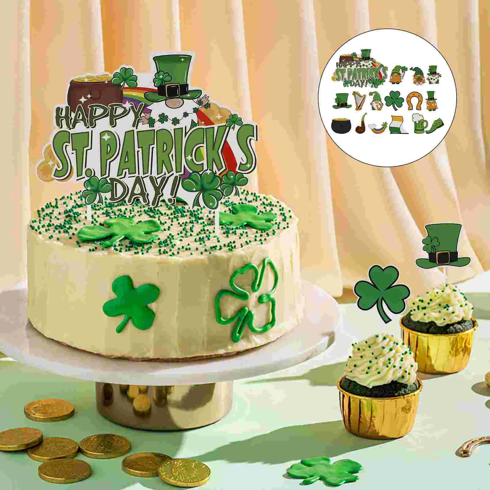 

32pcs St Patrick's Decor Cupcake Picks Party Cake Insert Cake Insert for St Patrick's Day Home Party