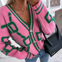 cardigan for women green striped pink knit button lady cardigans sweaters v neck loose casual winter 2022 knitted coat fashion