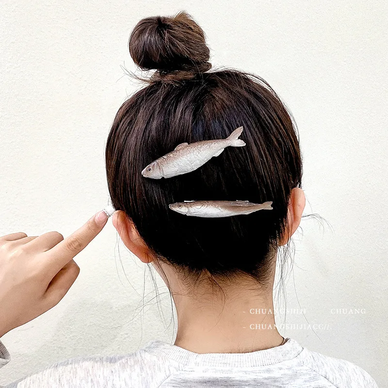 

Funny Fish Seamless Hair Clip Women Salted Fish Hairpin Simulated Food Bangs Clip Kebab Soybean Duckbill Clips Hair Styling Tool