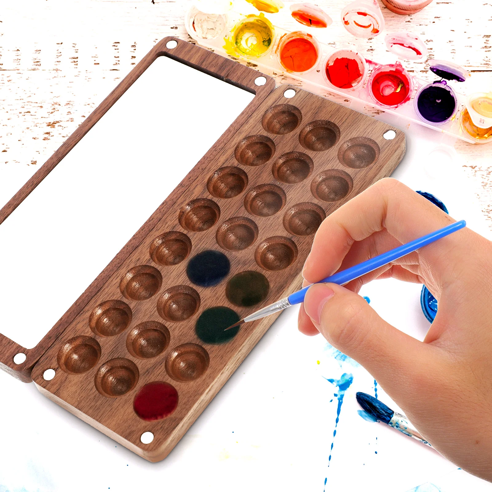 Палитры деревянный поддон для красок мини-акварель детский футляр пигментов