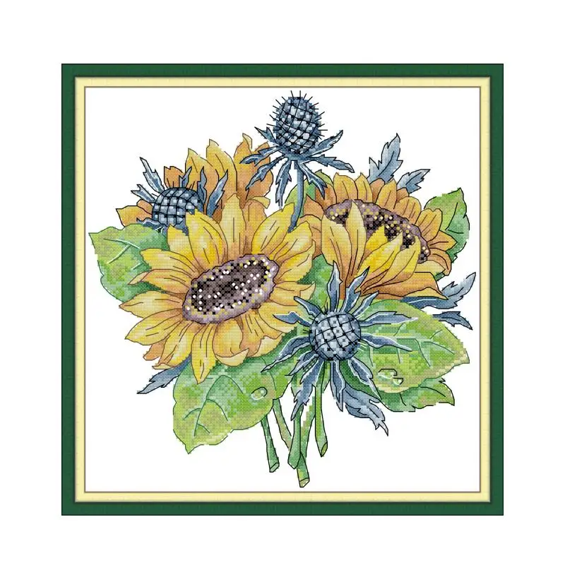 

Joy Sunday DIY Flower Pattern Hand Embroidery Kit Sunflower Bouquet Cross Stitch Kits 14CT 11CT Needlework Set Home Decor Gift
