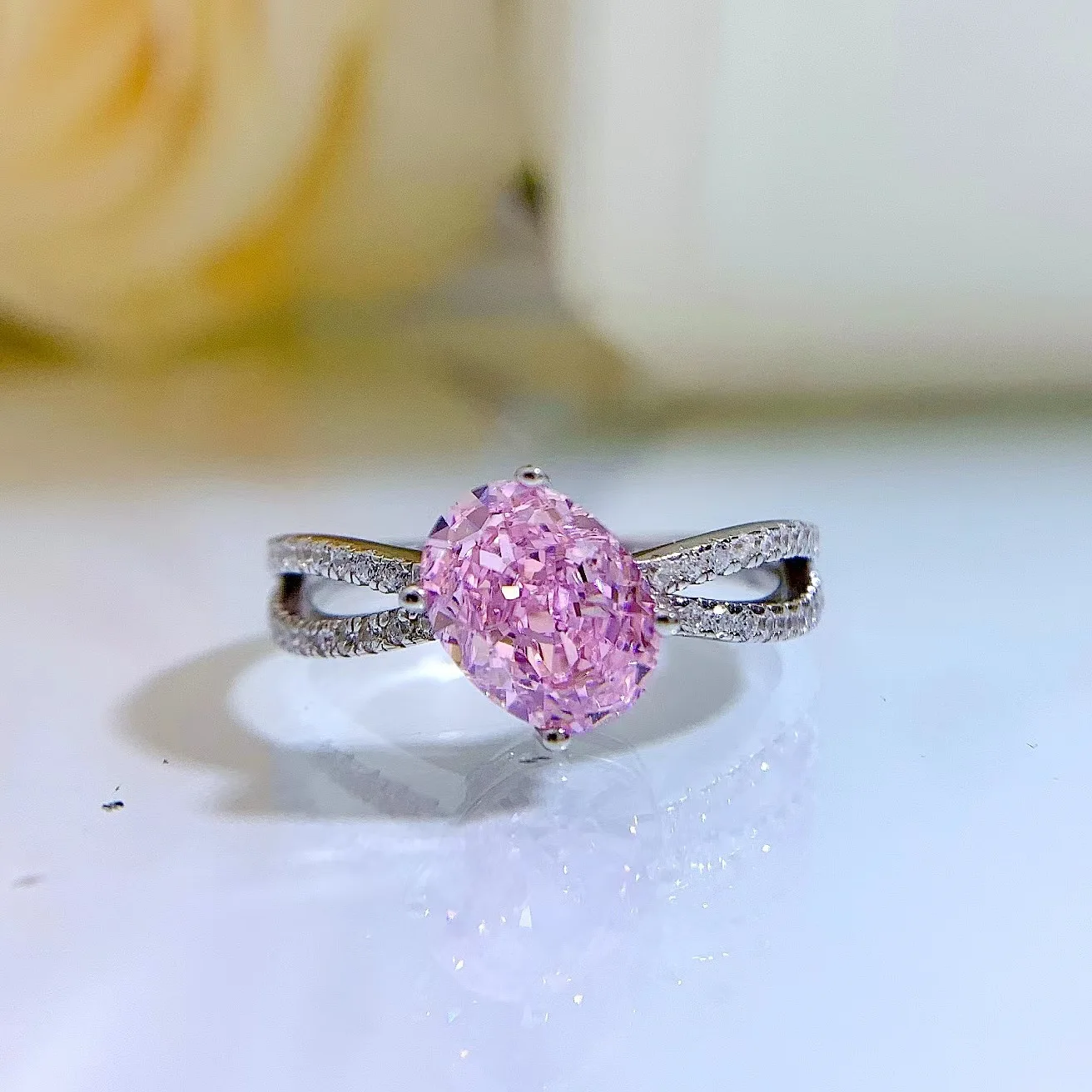 

Really 925 Sterling Silver Wrap Ring Oval Pink High Carbon Diamond Pouplar Jewelry 2022 New Product Europe Bague