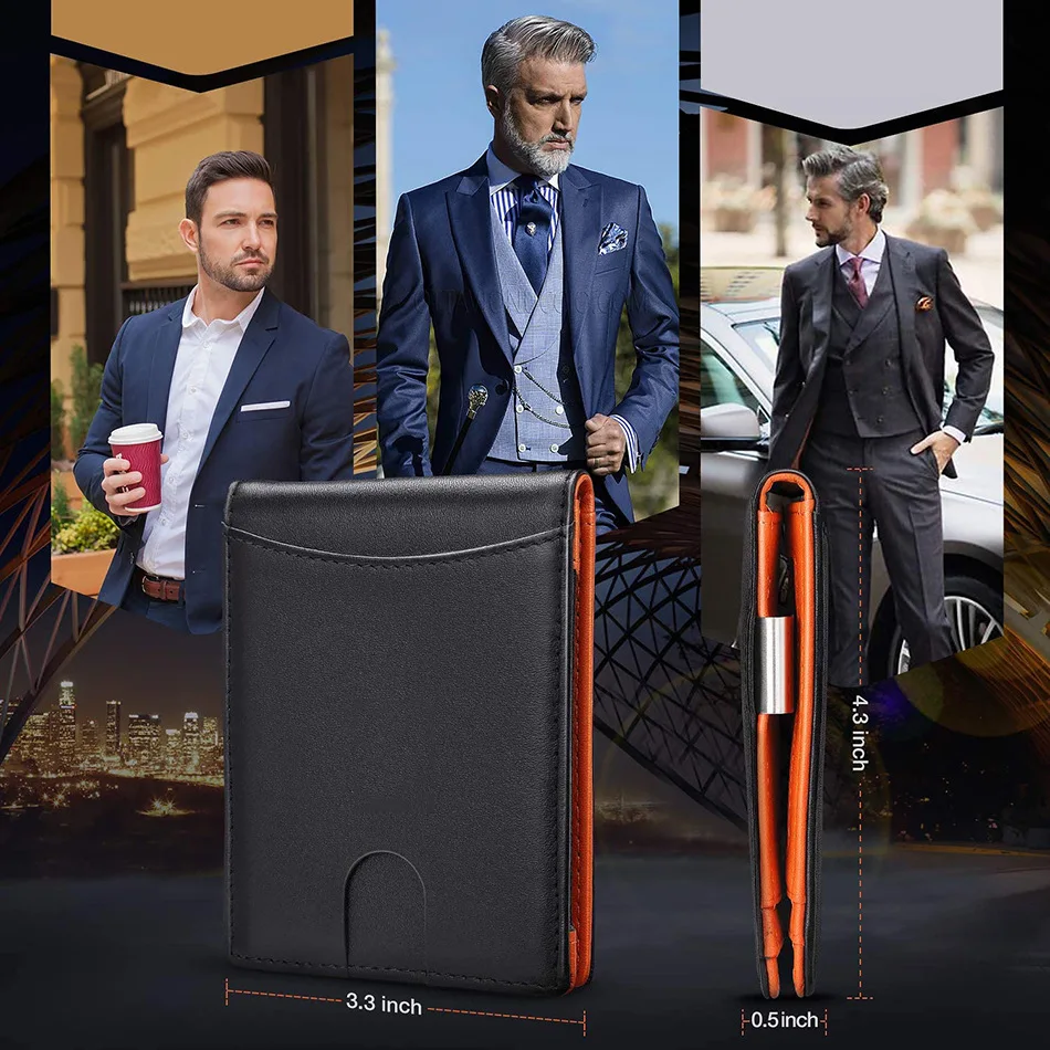 Wallet for Men Rfid Blocking Credit Card Holder Ultra Thin Magnetic Male Purse Built In Coin Pocket Portafoglio Uomo Cartera