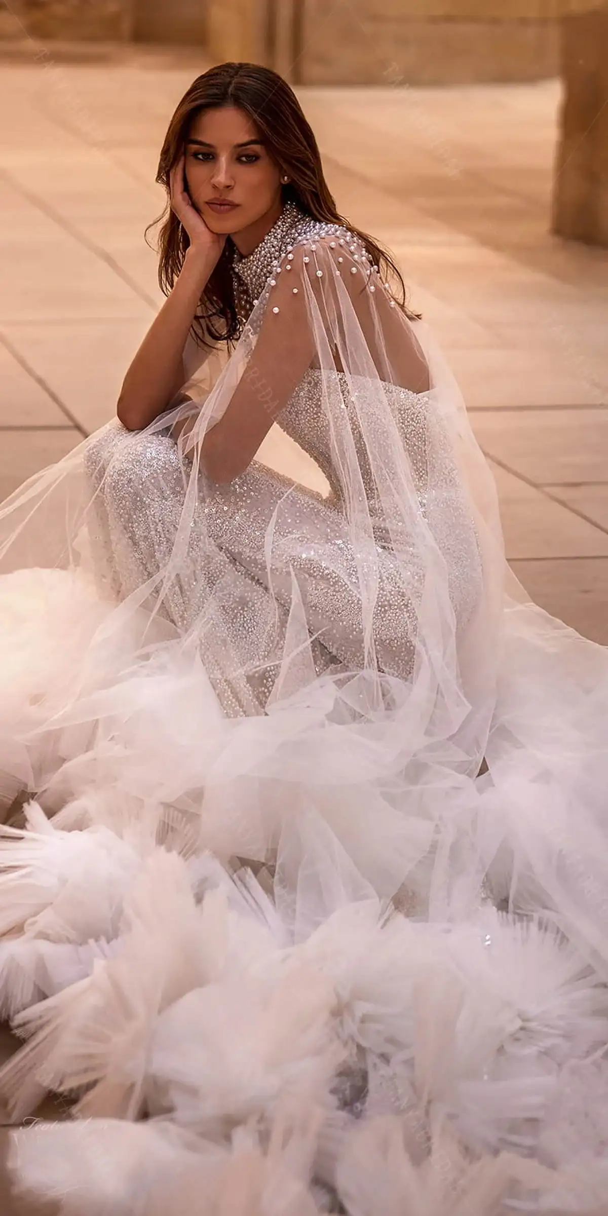 Фото Иллюзионная свадебная фата с аппликацией из жемчуга для невесты Complementos De Boda Velo De Novia, свадебные аксессуары на заказ №3