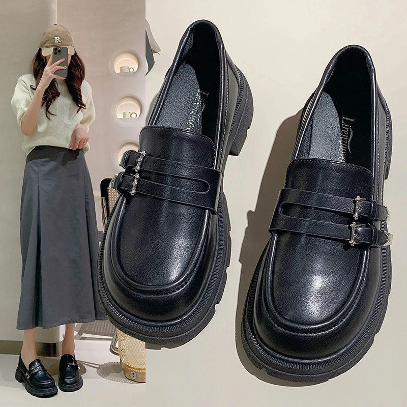 

Женские туфли с закрытым носком, лоферы без застежки, меховые оксфорды, повседневные кроссовки, на плоской платформе, в британском стиле, клоги, на осень