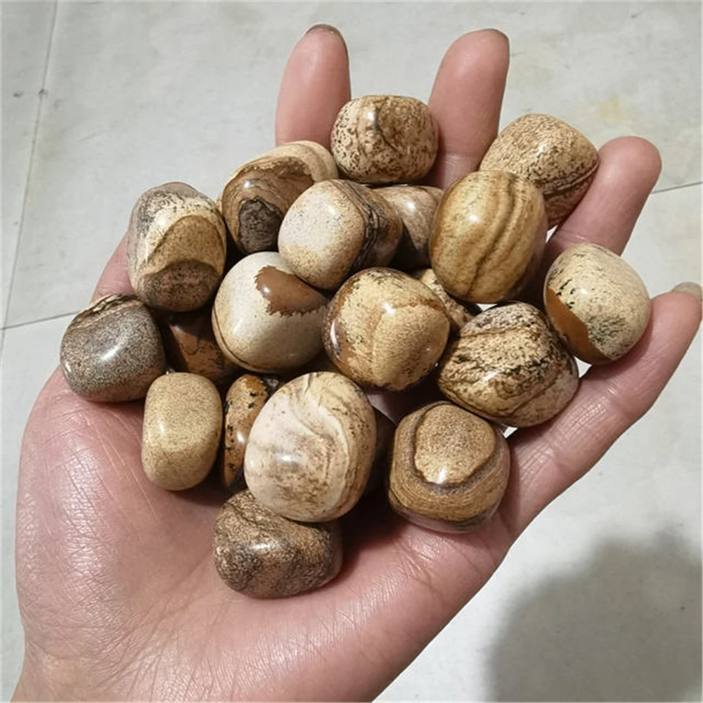 

Bulk wholesale 20-30mm spiritual crystal natur heal gemstone natural light brown picture jasper crystal tumble stones for sale